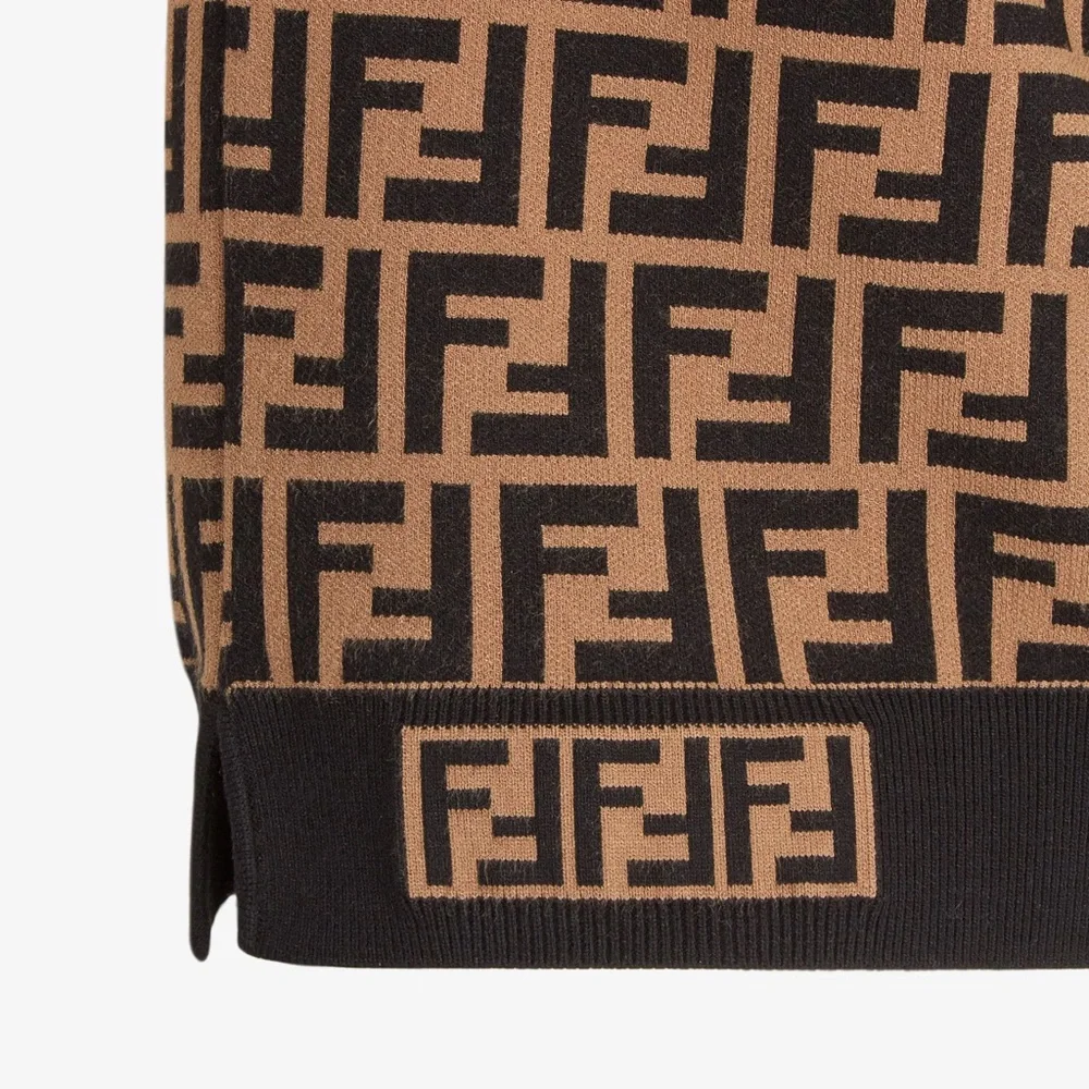 Fendi FF Motif Monogram Jacquard Long Sleeve Sweater in Brown - Picture 4 of 10